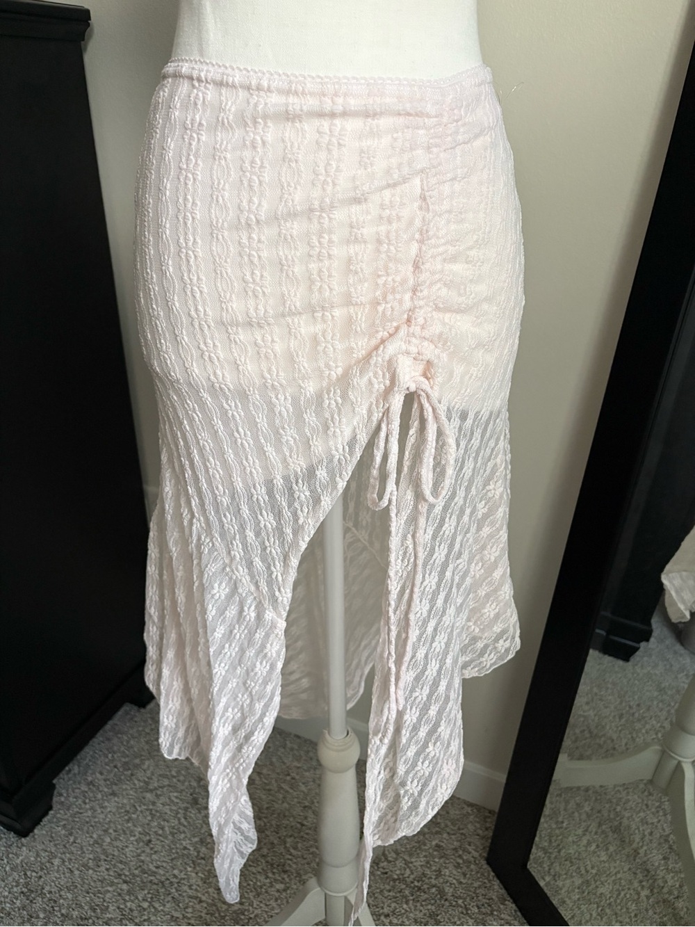 Asymmetrical Light Pink Ruched Midi Skirt